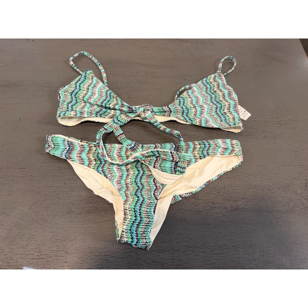 bitsy cut NEW colorful  front tie   L SPACE two piece swimsuit bikini size large